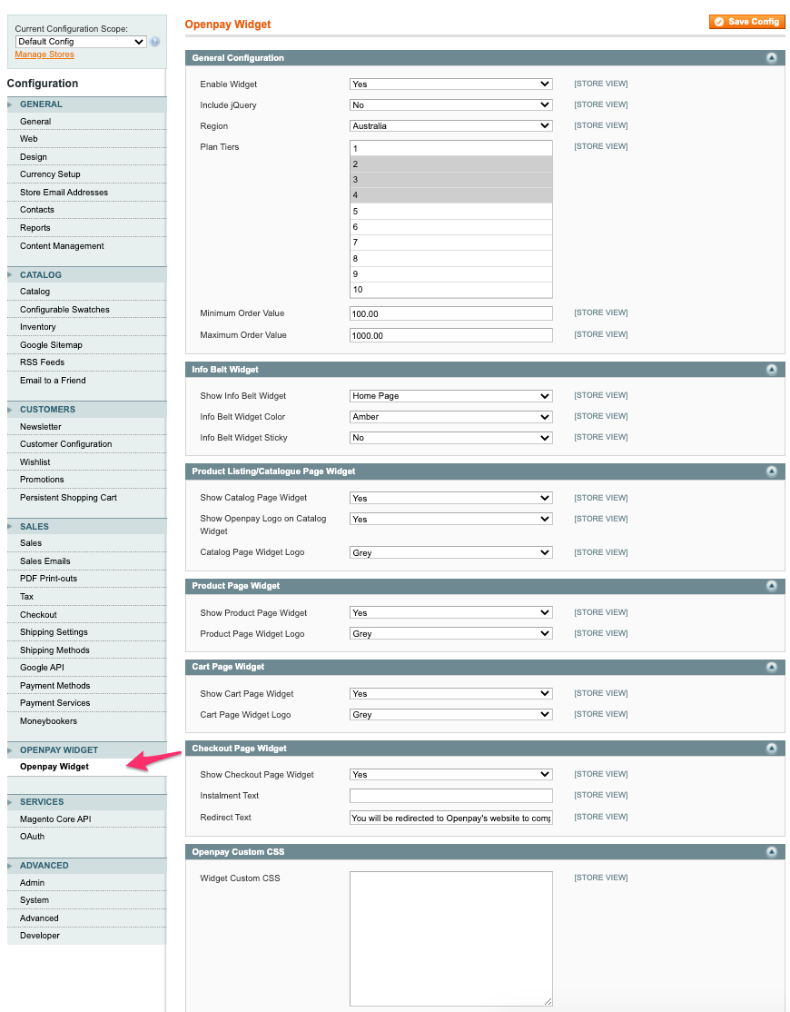Magento1 Openpay Widget Configuration